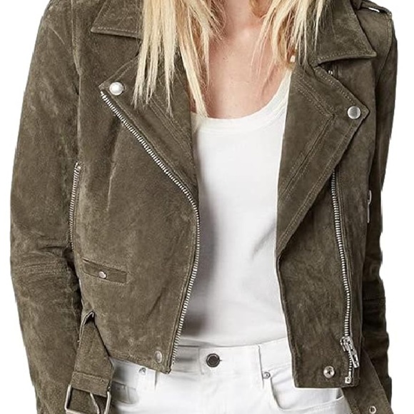 Blank NYC suede moto jacket, herb (olive green), size medium - Picture 5 of 5